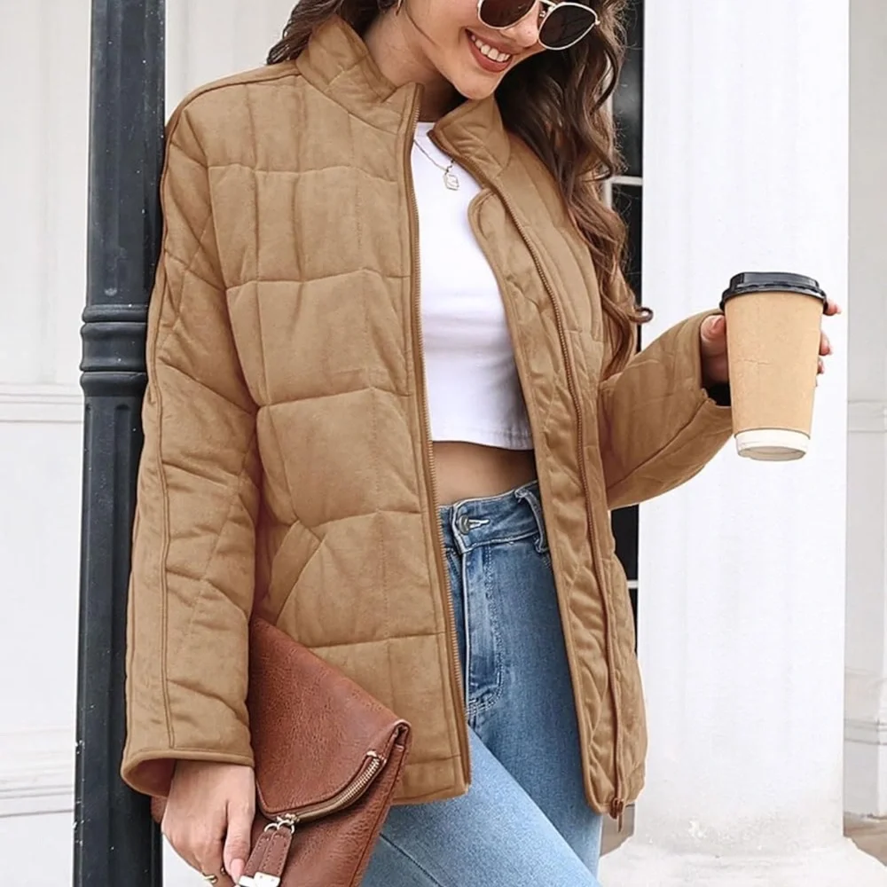 Women's Tan Quilted Jacket - Picture 2 of 8